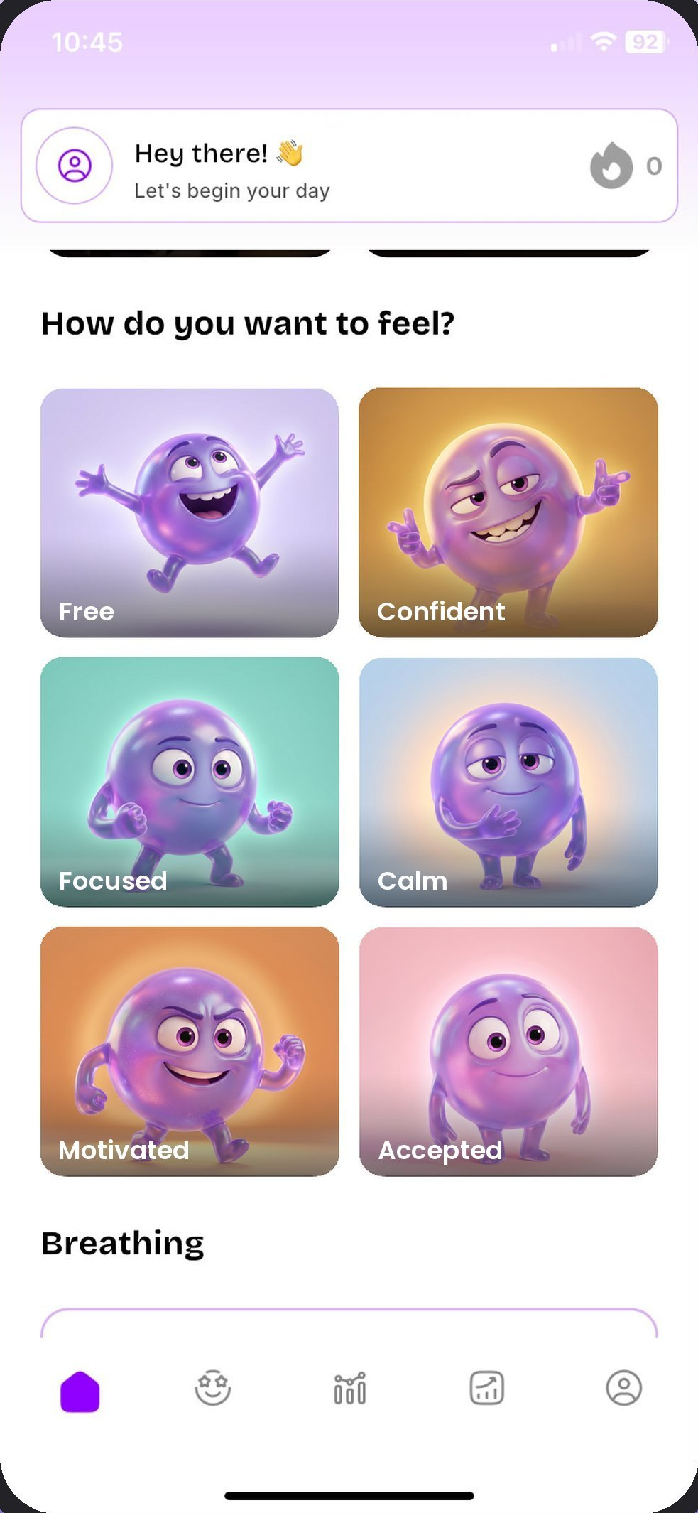 How do you want to feel screen